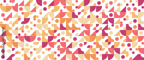 Geometric minimal pattern mosaic. Simple colorful circle shapes, modern bauhaus banner vector design