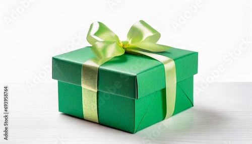 Green gift box and white background.