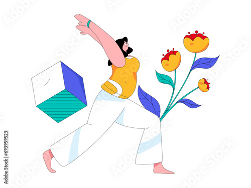 Practicing yoga, physical and mental health, flat vector character concept, operation hand drawn illustration
