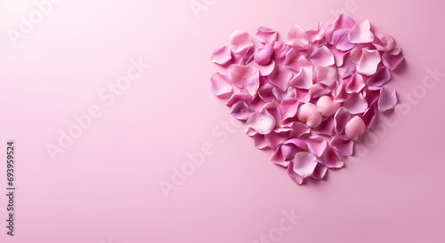 Pink rose petals into the heart shape on the background © Designpoint_3