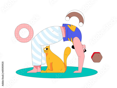 Practicing yoga, physical and mental health, flat vector character concept, operation hand drawn illustration
