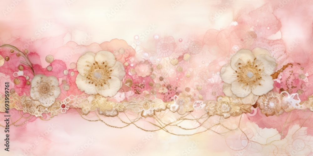 Creative pink background with golden motifs, AI generated