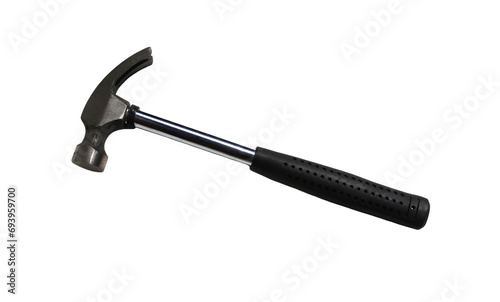 The hammer with a rubber handle on a transparent background.