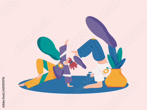 Practicing yoga, physical and mental health, flat vector character concept, operation hand drawn illustration
