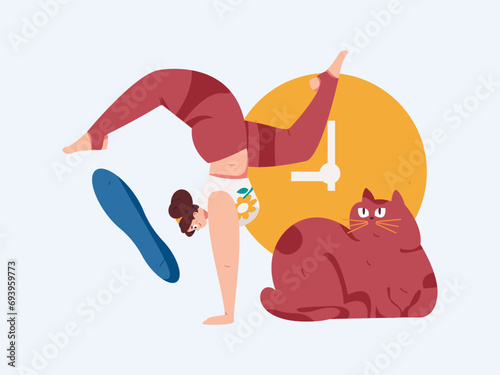 Practicing yoga, physical and mental health, flat vector character concept, operation hand drawn illustration

