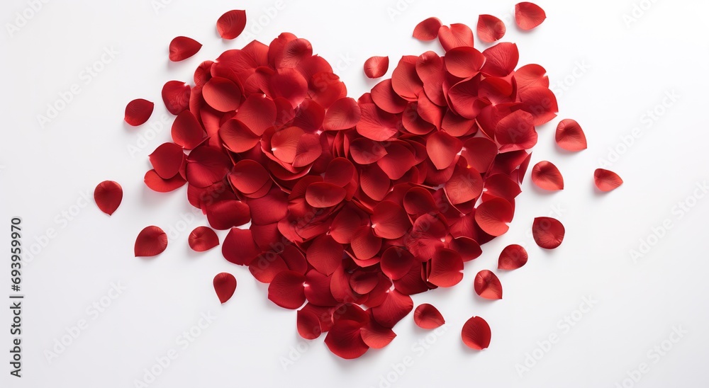 Red rose petals into the heart shape on background Red rose petals into the heart shape on background