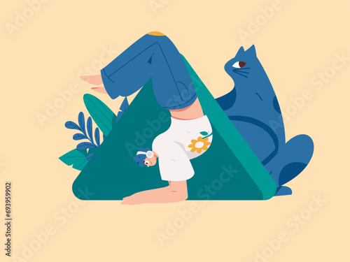 Practicing yoga, physical and mental health, flat vector character concept, operation hand drawn illustration
