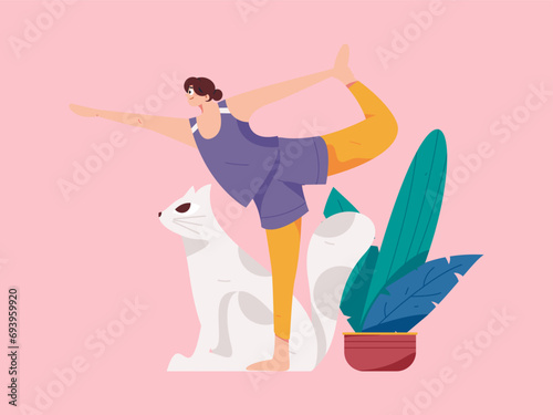 Practicing yoga, physical and mental health, flat vector character concept, operation hand drawn illustration
