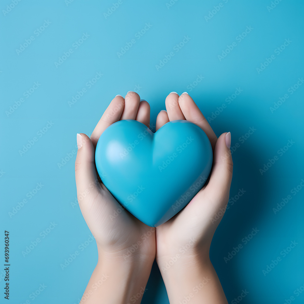 World health day hands hold Blue heart on light blue background generativ ai World health day hands hold Blue heart on light blue background generativ ai