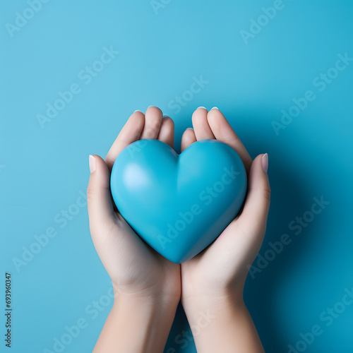 World health day hands hold Blue heart on light blue background generativ ai