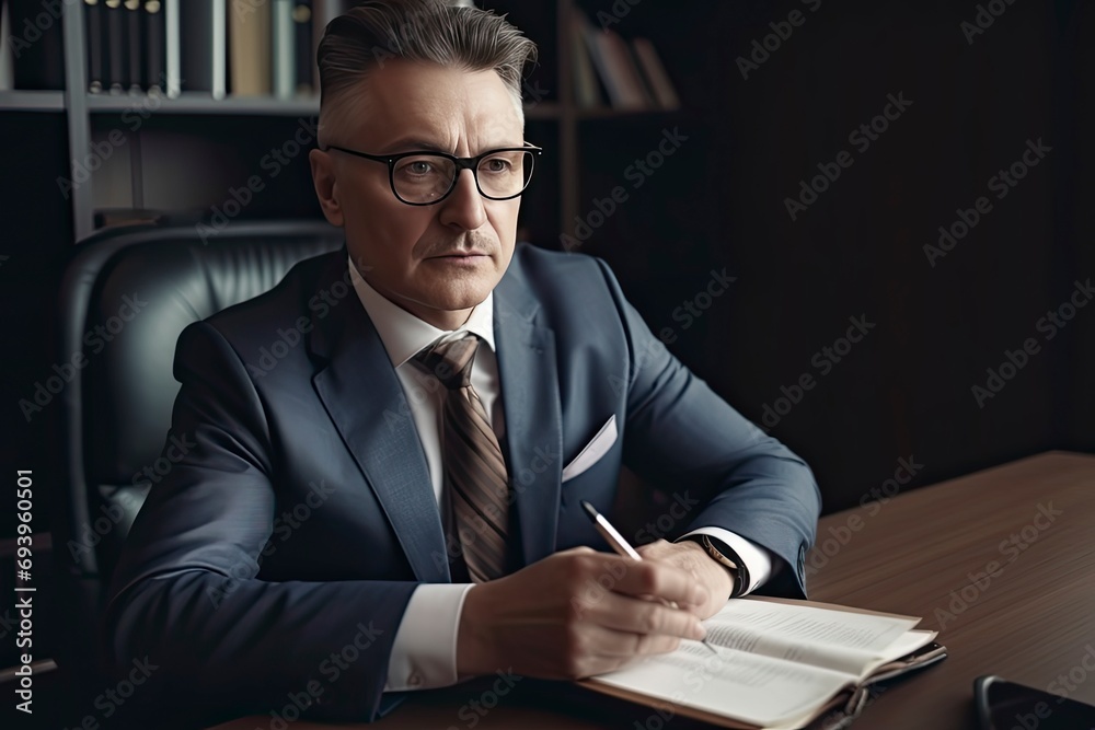The big boss is sitting in a luxurious chair in the office room. Business management concept. The big boss is sitting in a luxurious chair in the office room. Business management concept.