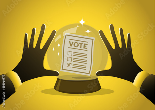 businessman hands touching crystal ball wishing for a presidential election vote
