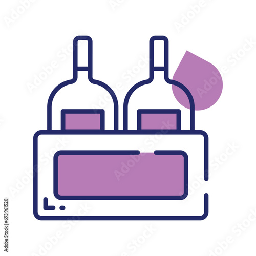 Editable icon of wine bottles crate, beer bottles inside wooden crate