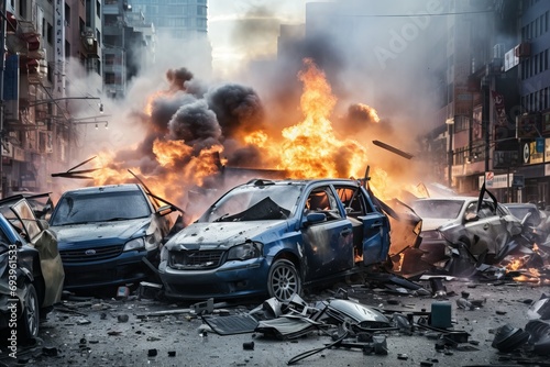 Dramatic City Intersection Accident. Motor Vehicle Collision Captured in Urban Traffic Chaos © Андрей Знаменский