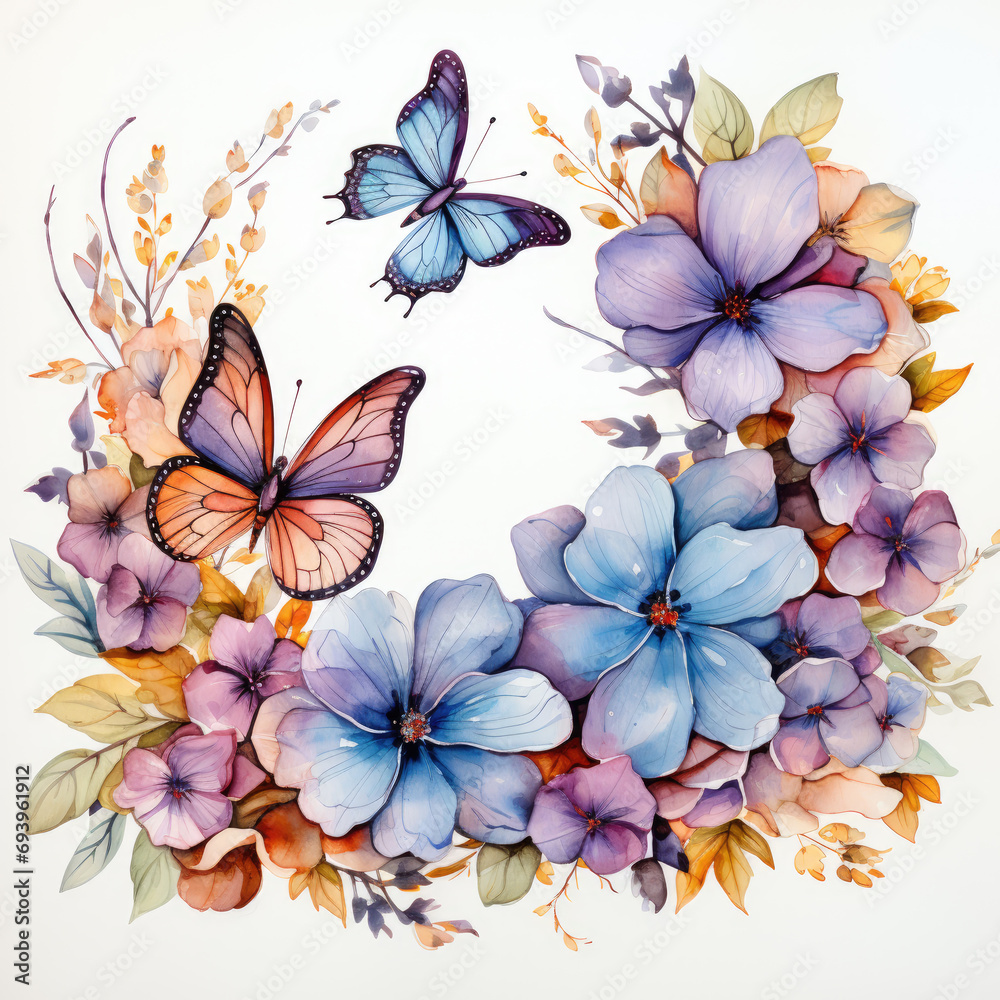 Fototapeta premium watercolor butterfly flower clipart, Generative Ai