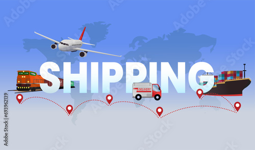 shipping word concept, Global business logistics import export typography poster, expedition and shipping industry