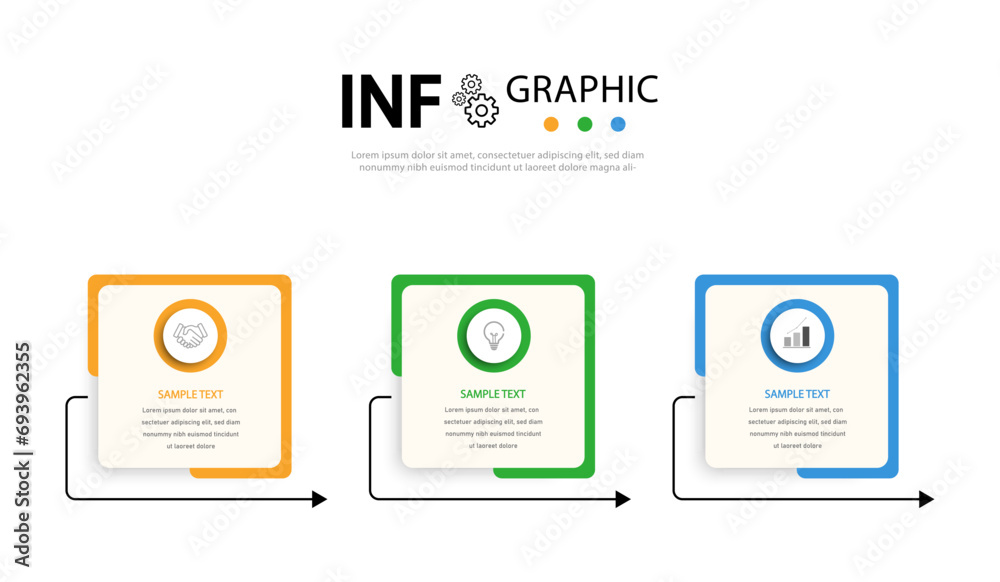 Creative square element design with marketing icons Business idea with 3 options, steps - obrazy, fototapety, plakaty 