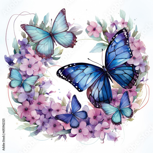 watercolor butterfly flower clipart, Generative Ai © creativeproartist