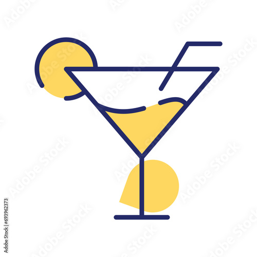 A glass of fresh drink with piece of lemon showing concept icon of party drink