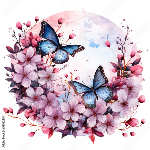 watercolor butterfly flower clipart, Generative Ai