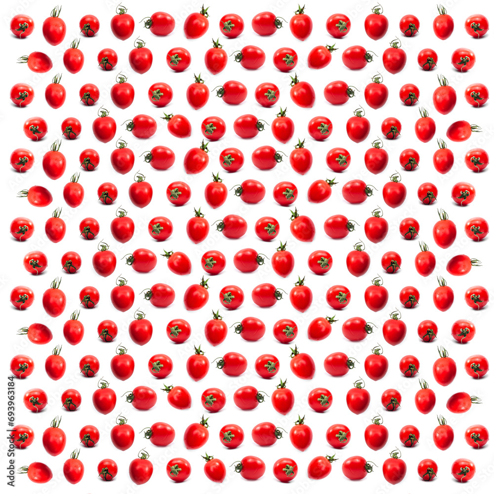 Seamless pattern red ripe tomatoes. Tomato isolated on white background. Organic flat lay tomatoes. Seamless pattern red ripe tomatoes. Tomato isolated on white background. Organic flat lay tomatoes.