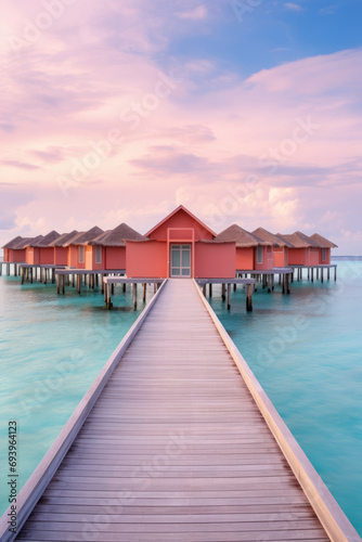 Wodne bungalowy i drewniane molo na Malediwach