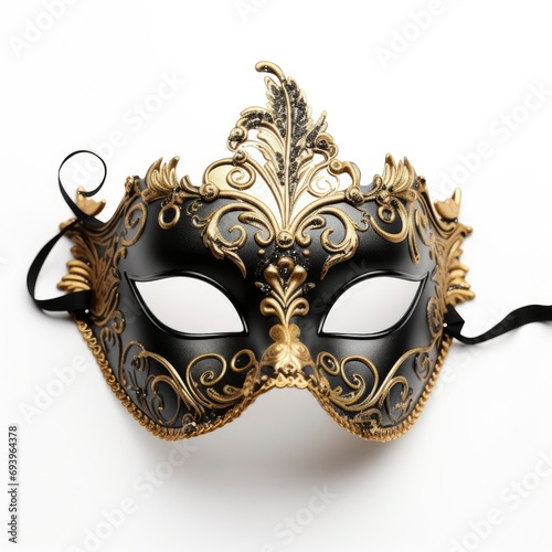 Black and gold carnival mask isolated on white background.