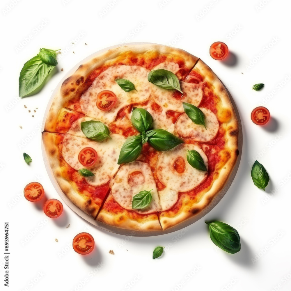Italian pizza with tomatoes, mozzarella and basil.