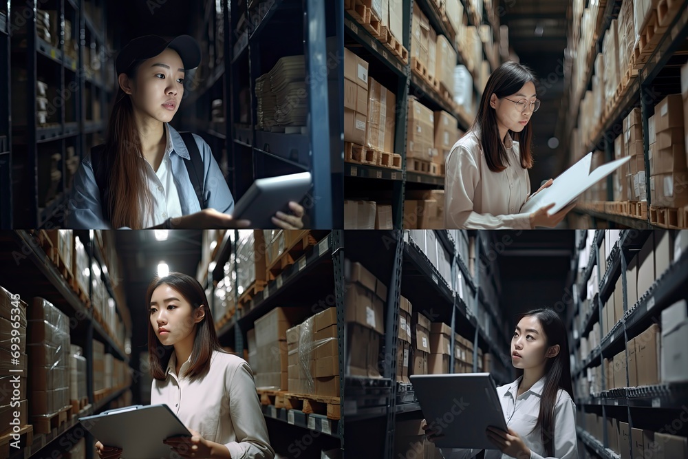 Asian woman worker of furniture store in shopping center. Asian woman worker of furniture store in shopping center.