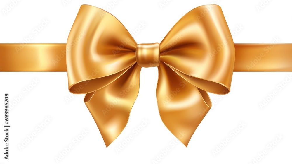 A golden ribbon with a beautifully tied bow on a clean white background. Ideal for gift wrapping, celebrations, and festive occasions A golden ribbon with a beautifully tied bow on a clean white background. Ideal for gift wrapping, celebrations, and festive occasions