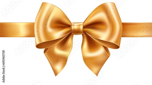 A golden ribbon with a beautifully tied bow on a clean white background. Ideal for gift wrapping, celebrations, and festive occasions