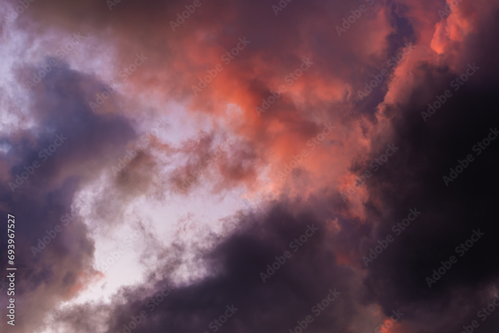 Rainy colorful clouds at sunset