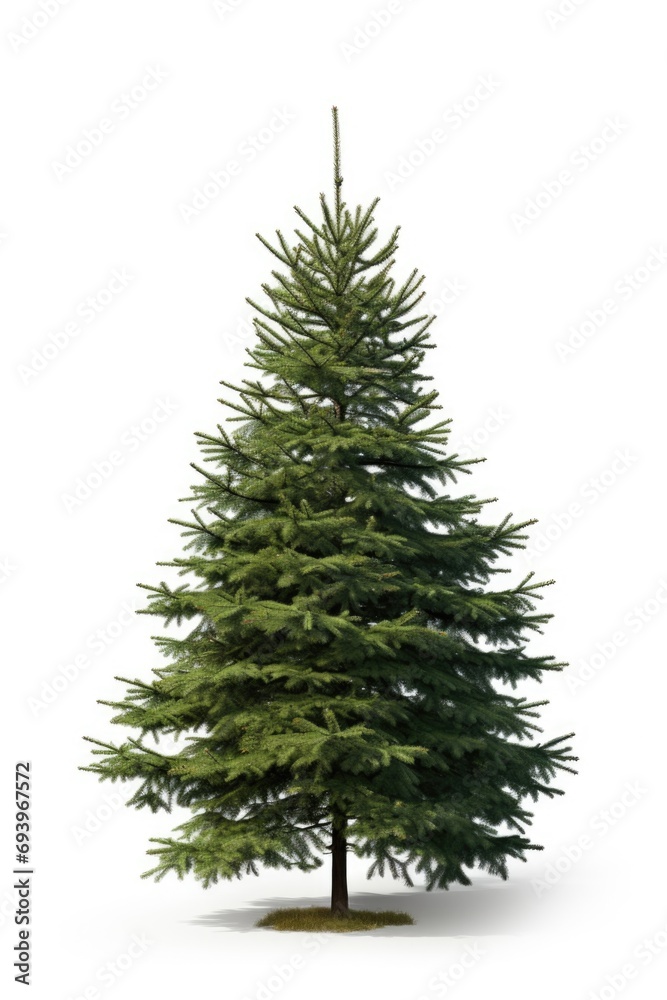Fototapeta premium A pine tree standing tall against a plain white background. Suitable for various uses