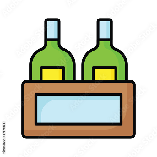 Editable icon of wine bottles crate, beer bottles inside wooden crate