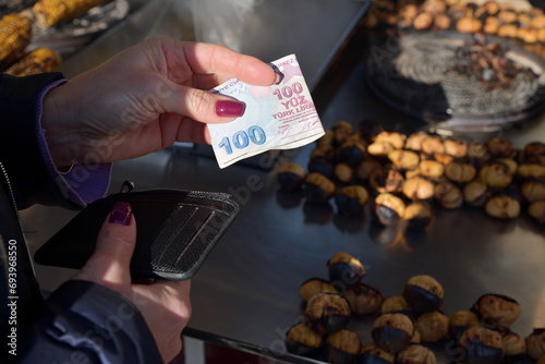 Roasted chestnuts in Istanbul, strret food for sale. Turkey photo
