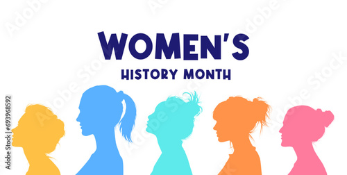 Design to celebrate March is women's history month. Feminine style design with a woman's silhouette. Women's History Month celebration