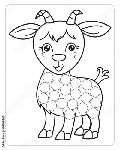 Goat dot marker, cute animals dot marker coloring pages for kids.