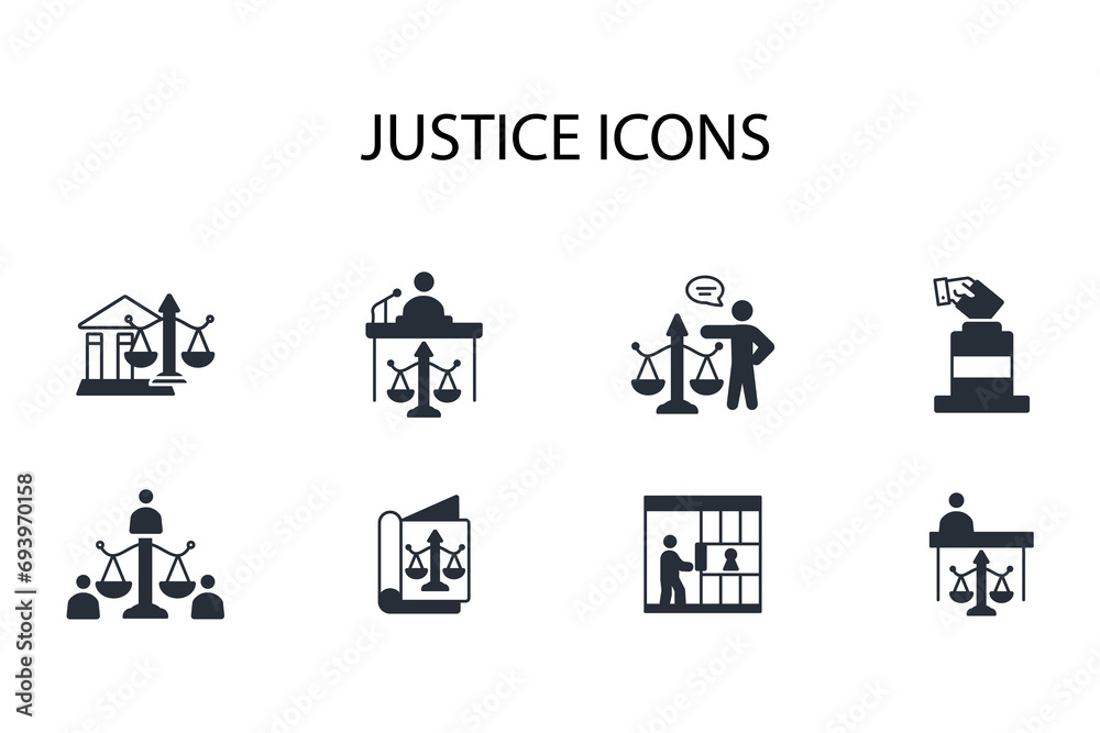 Justice icon set.vector.Editable stroke.linear style sign for use web design,logo.Symbol illustration.