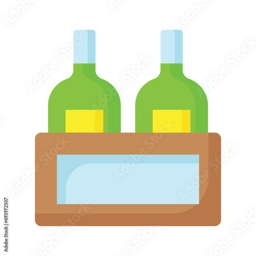 Editable icon of wine bottles crate, beer bottles inside wooden crate