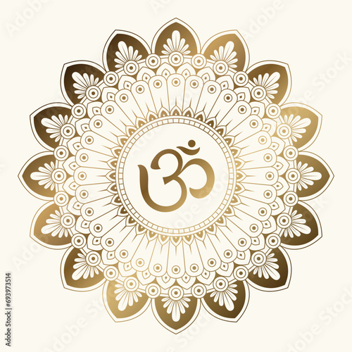 Hindu symbol Om golden mandala design vector art illustration