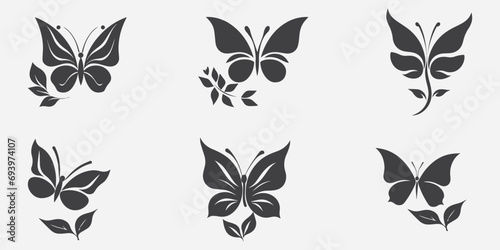 
Set of butterflies, silhouettes and butterflies icons isolated on white background. 