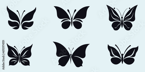 
Set of butterflies, silhouettes and butterflies icons isolated on white background. 