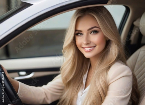 Woman sitting behind the wheel of a car