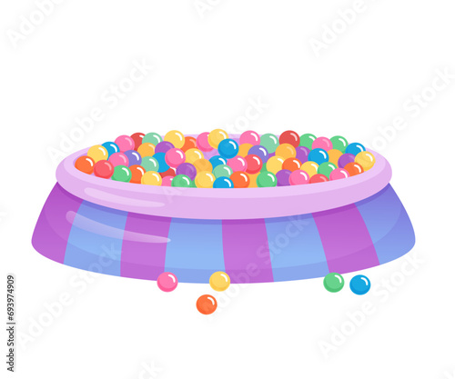 Balls pool on kids playground vector illustration. Children game center in mall. Indoor or outdoor kids play zone. Active leisure fun happy childhood concept
