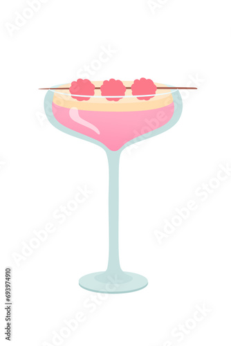 Glass of margarita cocktail with marshmallows cartoon vector illustration. Summer pink alcohol woman drink isolated on white background. Celebration with toasts and cheering. Party time