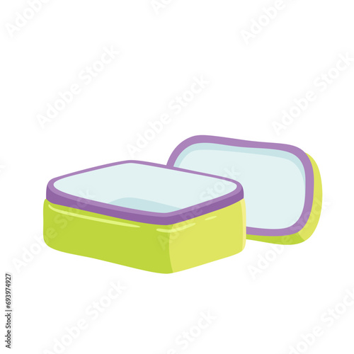 Empty open green lunchbox vector illustration. School or office food container. Breakfast, lunch, dinner box for kids or students. Bento. Homemade nutrition. Healthy food concept