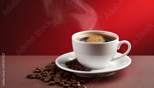  Cup of coffee over red background