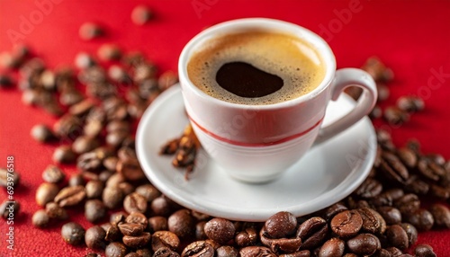 Cup of coffee over red background © adobedesigner