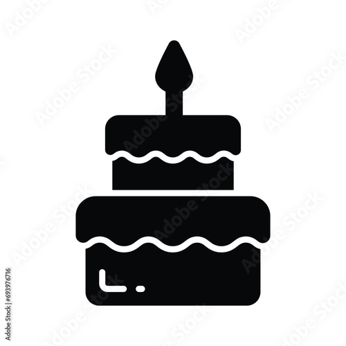 Burning candle on birthday cake, party cake vector design