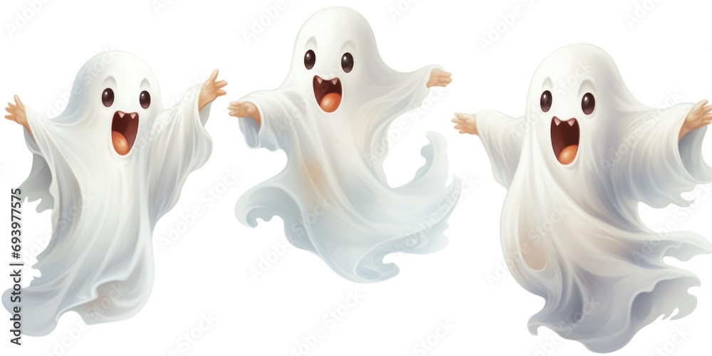 Fototapeta premium Three cartoon ghosts with open mouths. Perfect for Halloween designs and spooky-themed projects